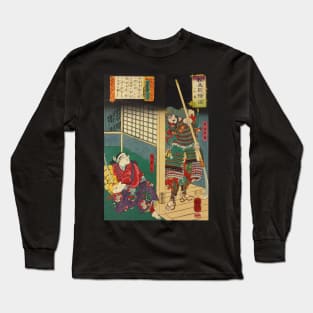 Young Samurai Fighting Intruder - Antique Japanese Ukiyo-e Woodblock Print Long Sleeve T-Shirt